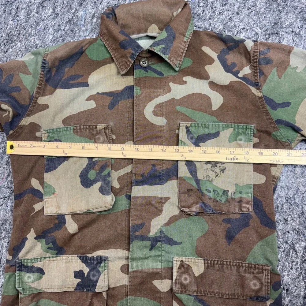 USMC Woodland Camo Combat Jacket Military Utility Shirt Eagle Globe Anchor XS